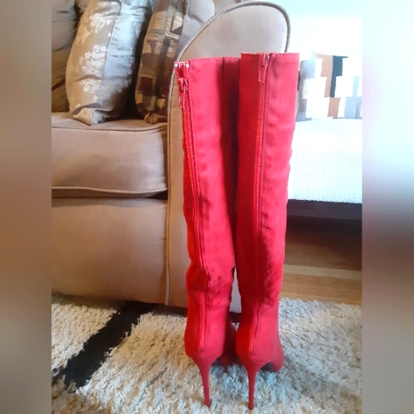 Niver Fashion Elegant Red Knee-High Heel Women's Boots Suze 9 Faux Suede Sexy - Picture 5 of 9